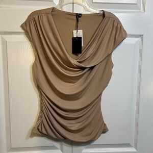 NWT Love Haight Top Size L Large Draped Neck Ruched Waist Sleeveless Champagne